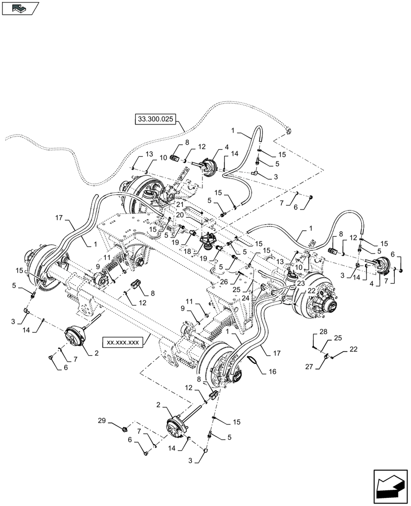 Схема запчастей Case IH LB424R XL - (33.300.015) - PNEUMATIC BRAKES - TANDEM AXLE (33) - BRAKES & CONTROLS