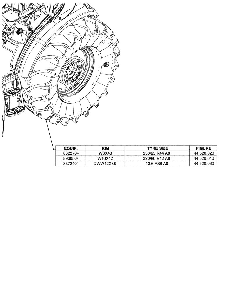 Схема запчастей Case IH JX95HC PLUS - (00.000.44[04]) - PICTORIAL INDEX - WHEELS, REAR (00) - GENERAL & PICTORIAL INDEX