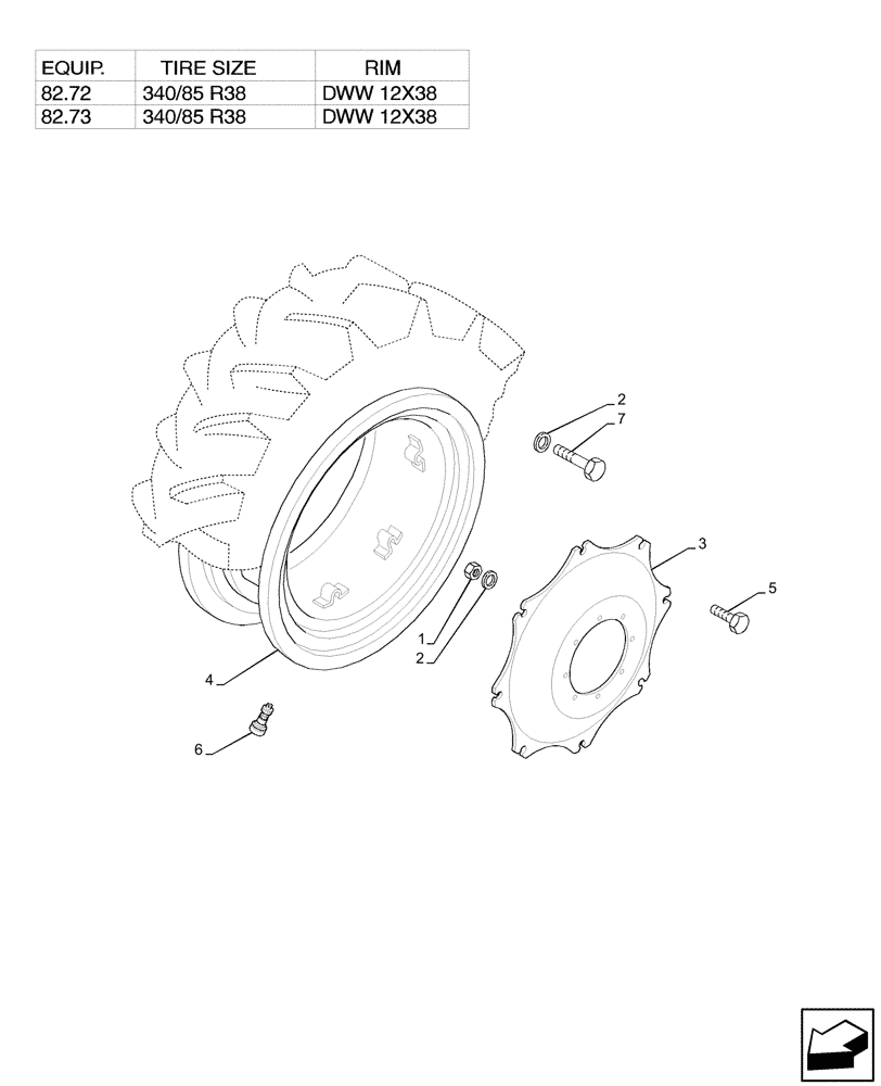 Схема запчастей Case IH JX95HC PLUS - (44.511.060) - VAR - 8200000, 8272401 - FRONT, WHEEL (DWW12X38) (44) - WHEELS