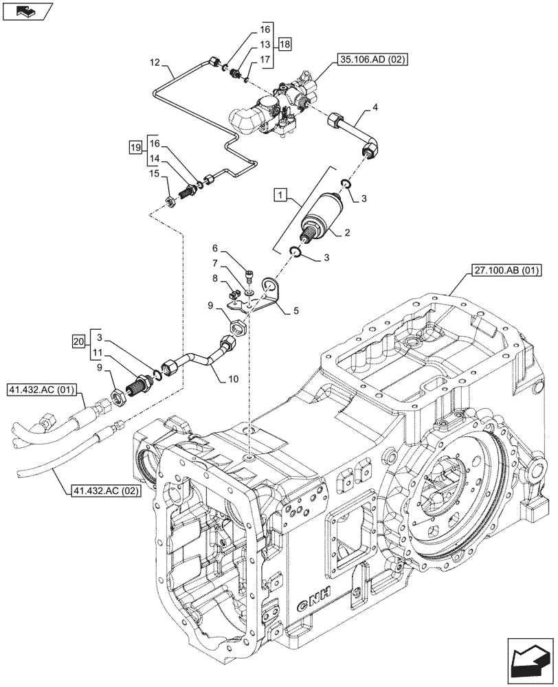 Схема запчастей Case IH MAXXUM 120 - (41.200.AL) - VAR - 332351, 391223 - HYDRAULIC STEERING, OIL FILTER (41) - STEERING