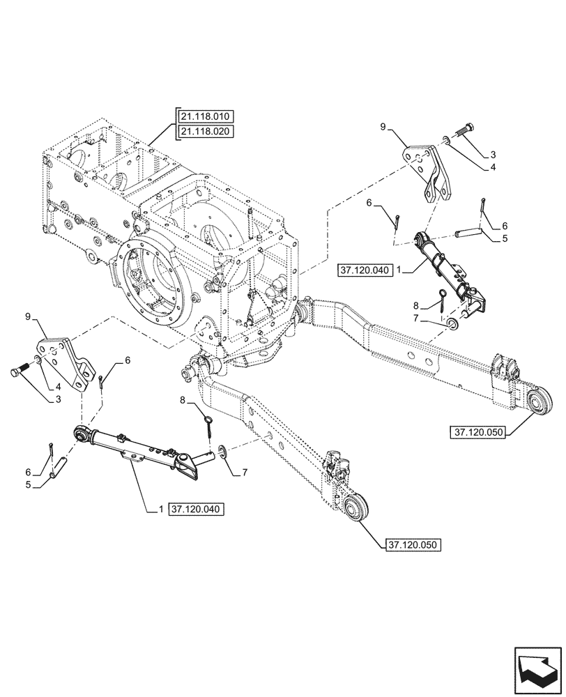 Схема запчастей Case IH JX95HC PLUS - (37.120.030) - STD + VAR - 334316, 390259 - STABILIZER CYLINDER (37) - HITCHES, DRAWBARS & IMPLEMENT COUPLINGS