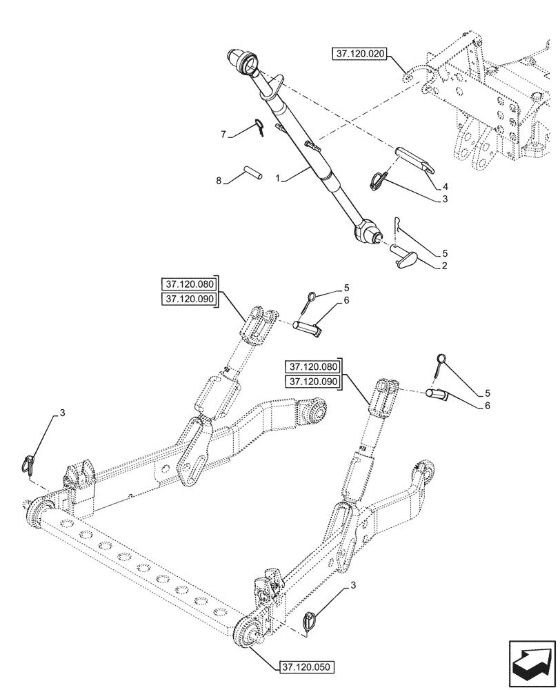 Схема запчастей Case IH JX95HC PLUS - (37.120.070) - STD + VAR - 334316, 390259 - 3 POINT HITCH, TOP LINK (37) - HITCHES, DRAWBARS & IMPLEMENT COUPLINGS