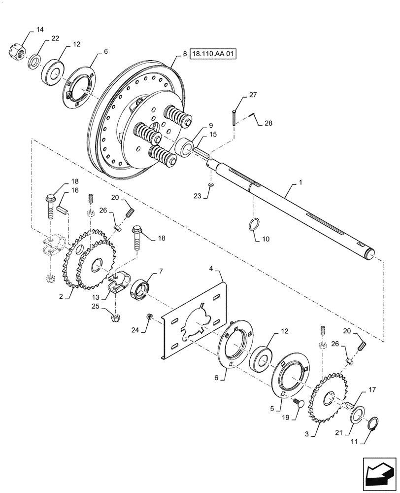 Схема запчастей Case IH 7088 - (74.140.AX[01]) - DRIVE ASSEMBLY, ELEVATOR JACKSHAFT, BSN Y9G001953 (74) - CLEANING