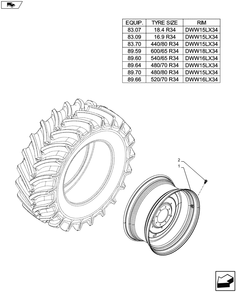 Схема запчастей Case IH FARMALL 105U - (44.520.AB[06A]) - WHEEL - REAR - BEGIN S/N ZCJR23173 (44) - WHEELS