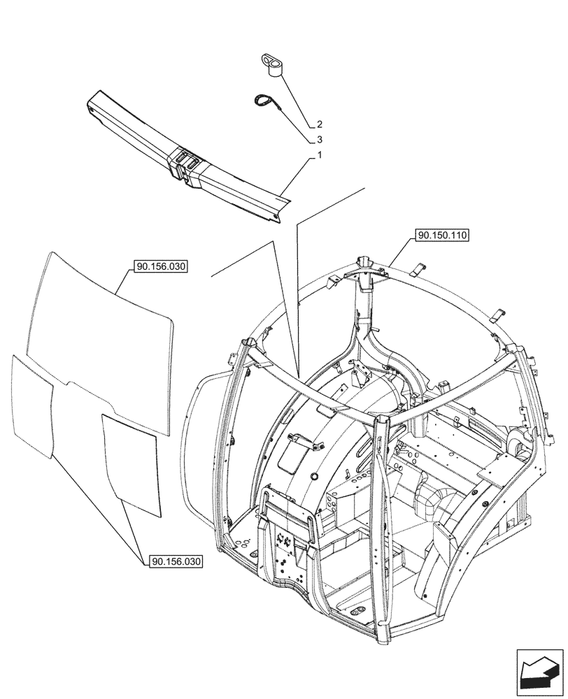 Схема запчастей Case IH OPTUM 270 CVT - (90.156.070) - VAR - 391391, 758680 - WINDSHIELD, HEATED GLASS, COVER, WITH HIGH VISIBILITY WINDOW (90) - PLATFORM, CAB, BODYWORK AND DECALS