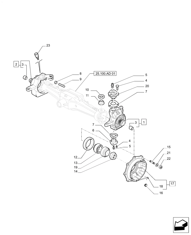 Схема запчастей Case IH PUMA 200 - (25.108.AB[01]) - FRONT AXLE - STEERING AXLES AND HUBS (25) - FRONT AXLE SYSTEM