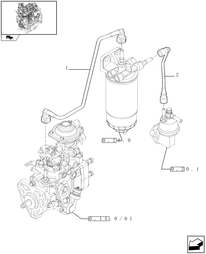 Схема запчастей Case IH FARMALL 75C - (0.20.3/01) - PIPING - FUEL (01) - ENGINE