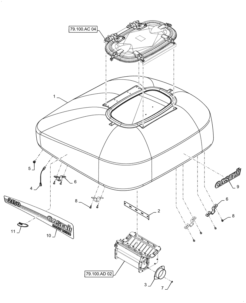 Схема запчастей Case IH 2150 - (79.100.AC[07]) - RIGHT BULK FILL TANK 60 BUSHEL (79) - PLANTING