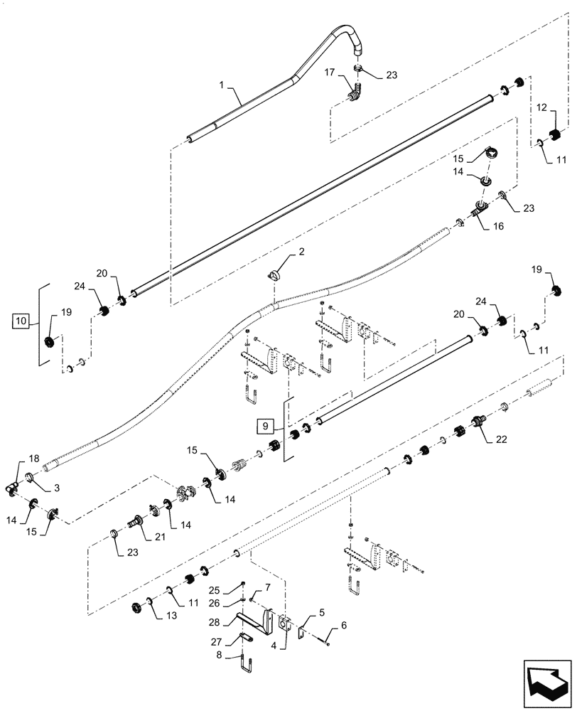 Схема запчастей Case IH PATRIOT 4440 - (78.110.AE[34.1]) - SPRAYBAR, 100, 6 SECTION, 20" SPACING, LH OUTER AND BREAKAWAY ASN YGT 044000 (78) - SPRAYING