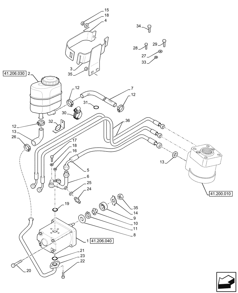 Схема запчастей Case IH JX95HC PLUS - (41.206.020) - STD + VAR - 391606 - POWER STEERING LINES (41) - STEERING