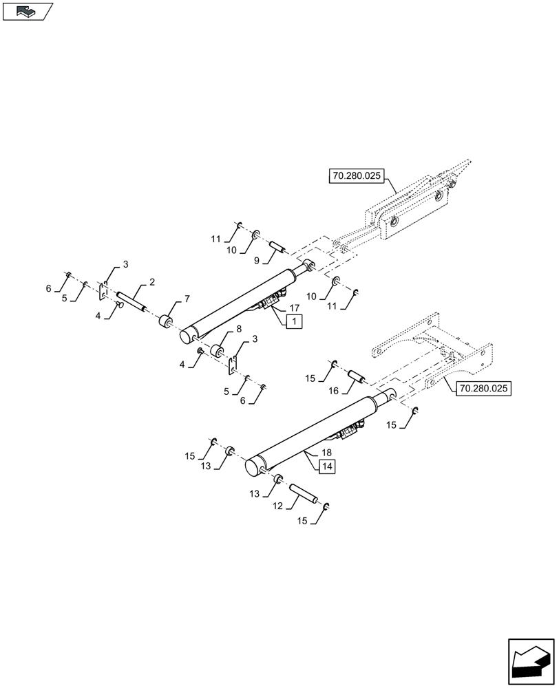 Схема запчастей Case IH LB424S XL - (35.570.045) - STANDARD AND PARTIAL BALE EJECTION MECHANISM, CYLINDER (35) - HYDRAULIC SYSTEMS