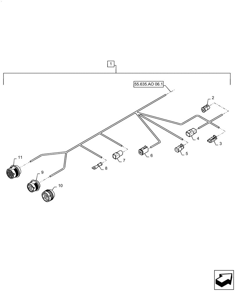 Схема запчастей Case IH PATRIOT 3240 - (55.635.AO[07.1]) - PRODUCT CONTROL FRAME HARNESS, REAR HALF, ASN YGT044000 (55) - ELECTRICAL SYSTEMS