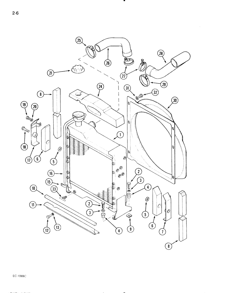 Схема запчастей Case IH 595 - (2-06) - RADIATOR AND CONNECTIONS, WITH AIR CONDITIONING, WITH TROPICAL COOLING (02) - ENGINE