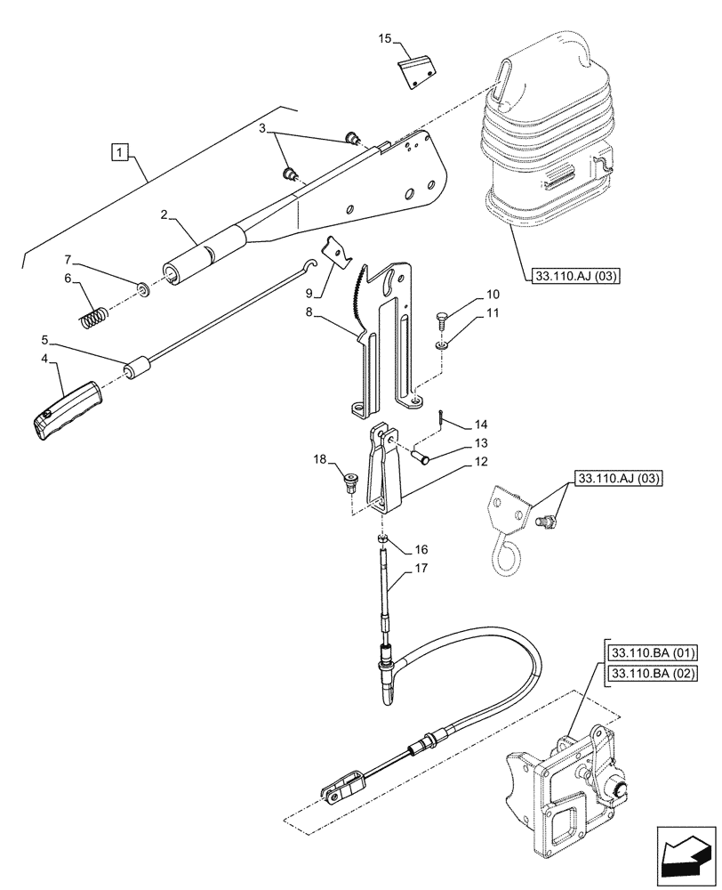 Схема запчастей Case IH PUMA 165 - (33.110.AJ[07]) - VAR - 759264, 759265, 759266 - HAND BRAKE, LEVER (33) - BRAKES & CONTROLS