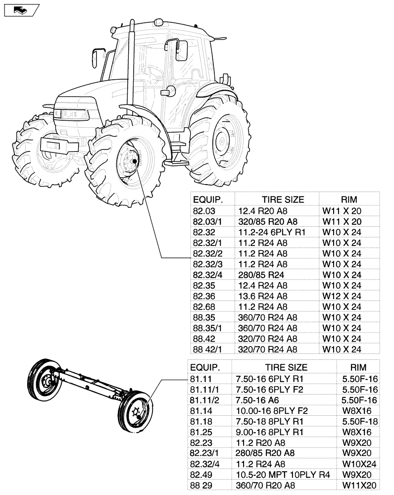 Схема запчастей Case IH FARMALL 60 - (SEC. 11[01]) - WHEELS / TRACKS (00) - GENERAL