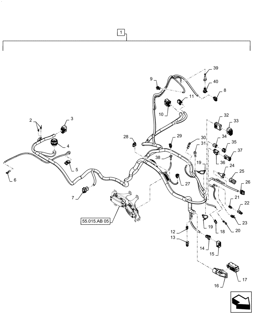 Схема запчастей Case IH MAGNUM 340 - (55.015.AB[04]) - WIRE HARNESS, FRONT FRAME - ASN ZGRF02860 (55) - ELECTRICAL SYSTEMS