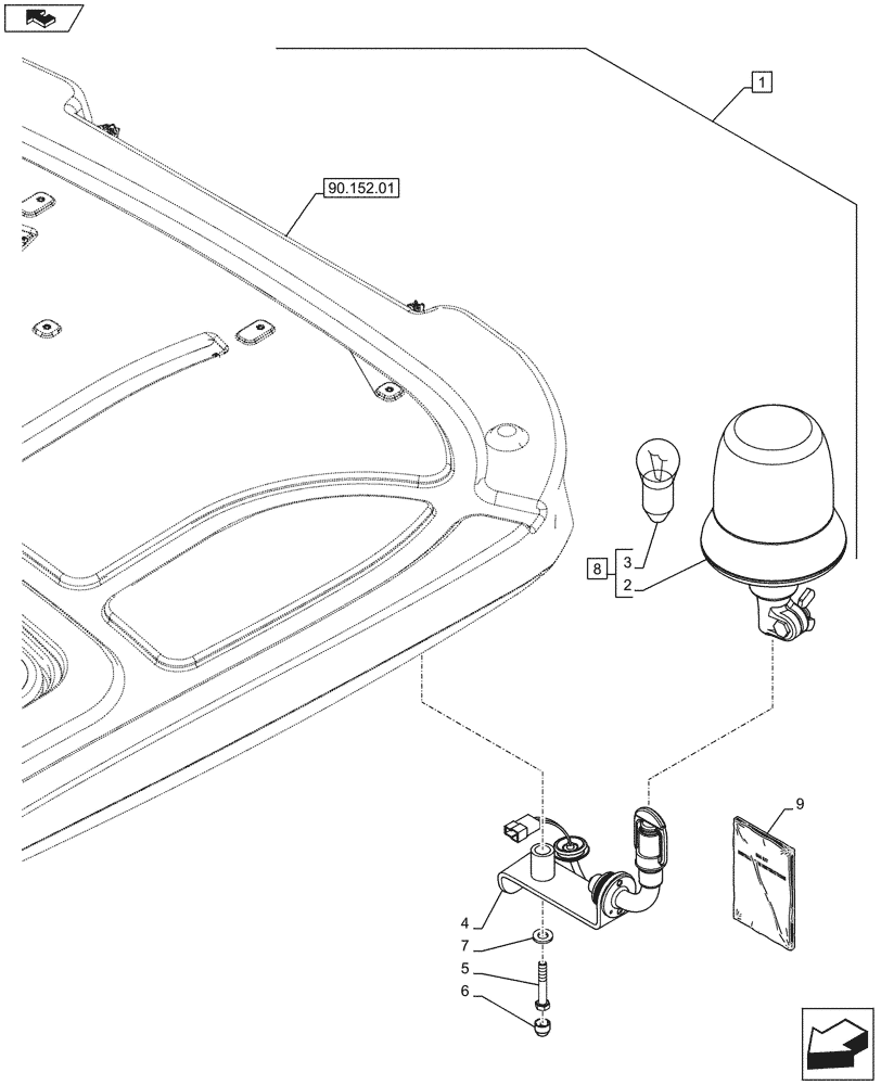 Схема запчастей Case IH FARMALL 65C - (88.055.02[01A]) - DIA KIT - 1 ROTARY BEACON - ISO - W/ CAB (88) - ACCESSORIES