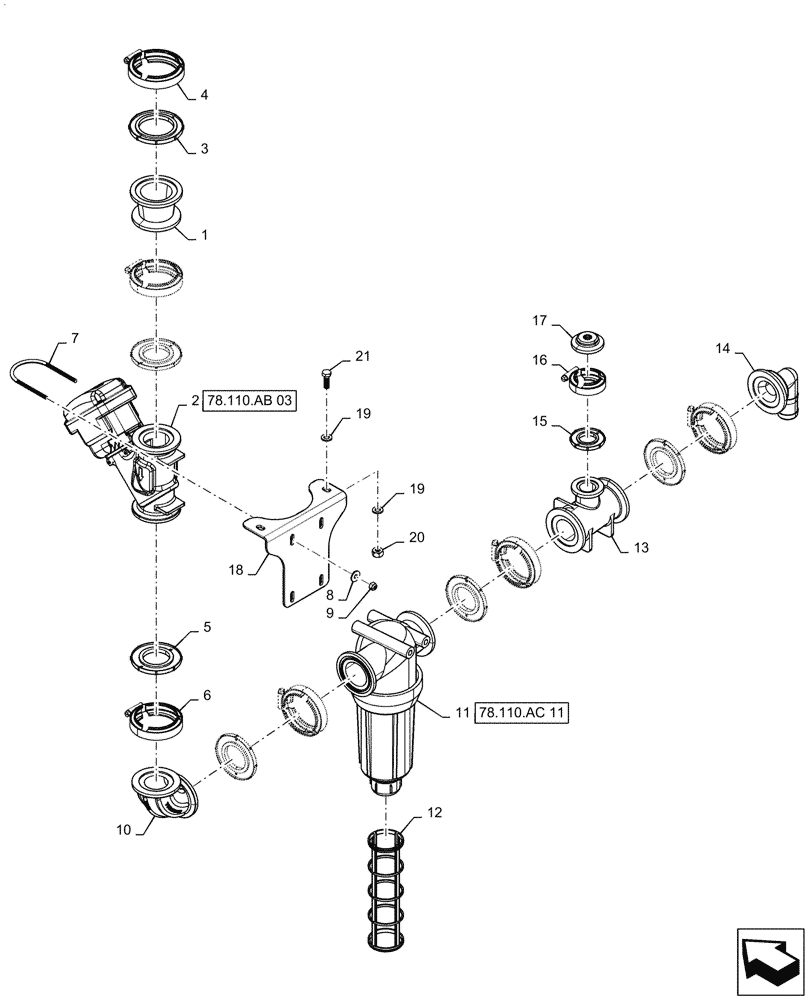 Схема запчастей Case IH PATRIOT 4440 - (78.110.AD[02.2]) - BOOM PLUMBING, CTR SECTION, MANIFOLD TO SPRAYBAR, 90 BOOM, ASN YGT042518 (78) - SPRAYING