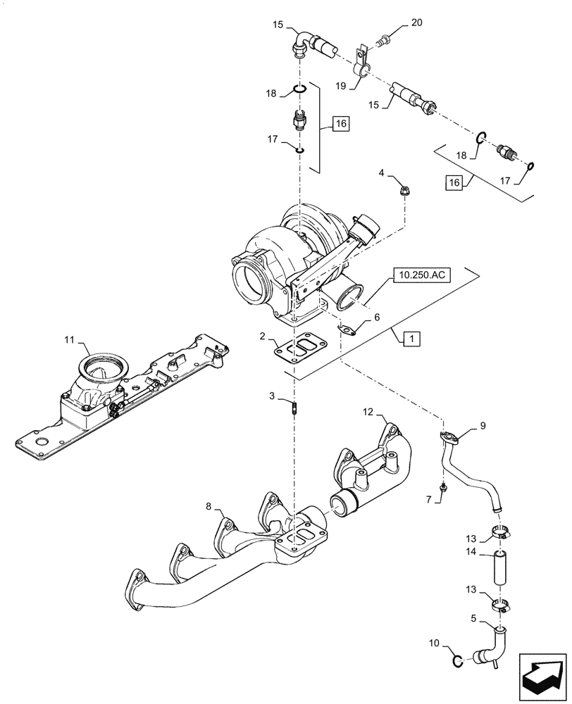 Схема запчастей Case IH 6TAA-9004 350HP - (10.250.AD) - TURBOCHARGER SYSTEM (10) - ENGINE