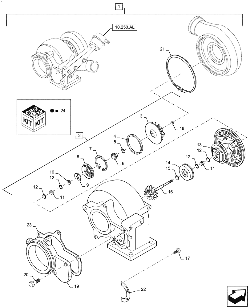 Схема запчастей Case IH 6TAA-9004 350HP - (10.250.AC) - TURBOCHARGER ASSY (10) - ENGINE