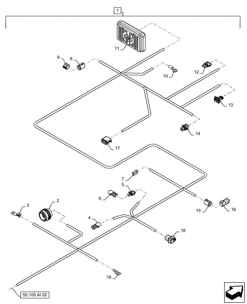 Схема запчастей Case IH PATRIOT 4440 - (55.100.AI[01]) - MAIN FRAME WIRE HARNESS, PART I (55) - ELECTRICAL SYSTEMS