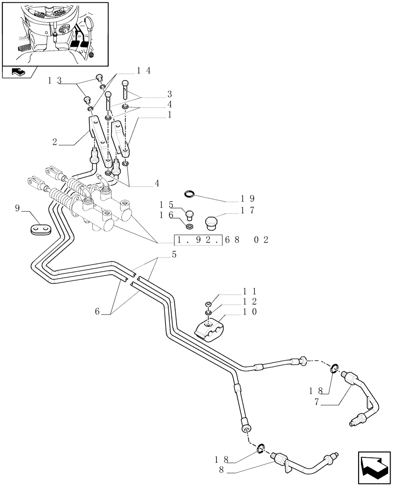 Схема запчастей Case IH FARMALL 95N - (1.68.5[01]) - BRAKE PIPING - C6665 (05) - REAR AXLE