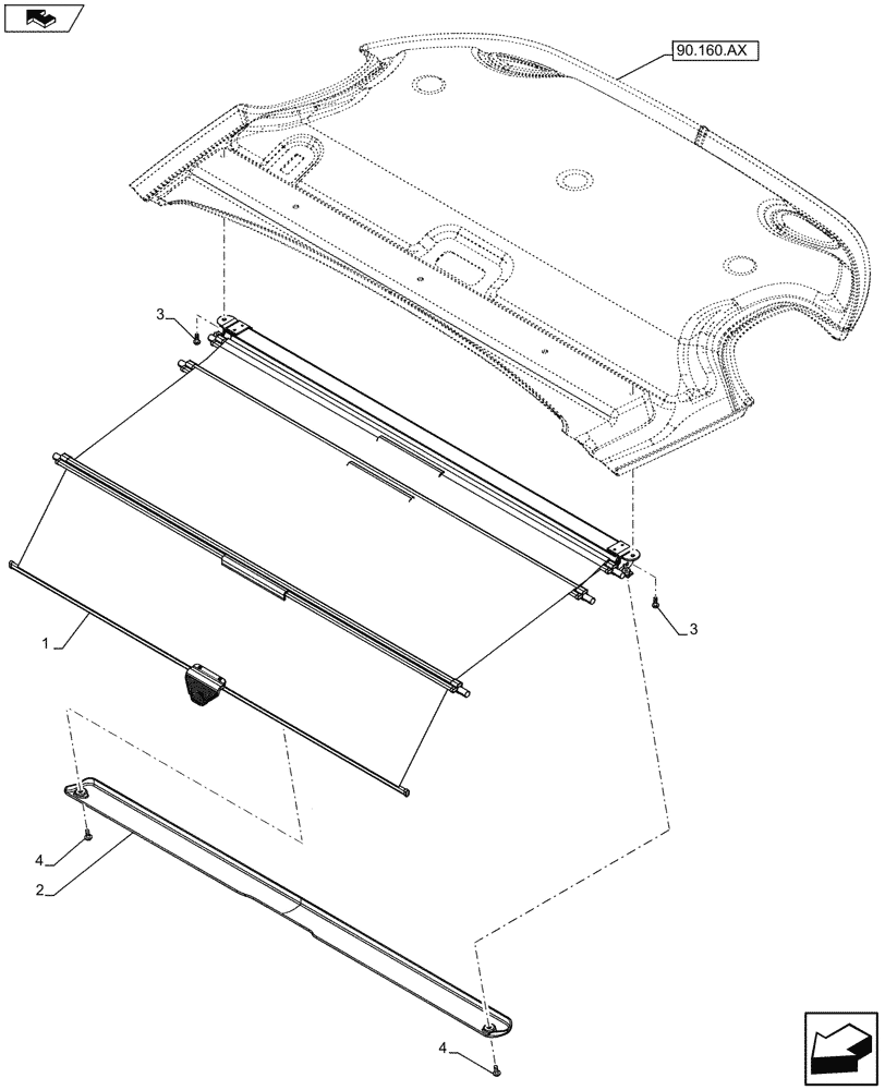 Схема запчастей Case IH FARMALL 115U - (90.151.AE[02]) - VAR - 334144, 334145, 335683, 335684 - SUN CURTAIN, W/ HIGH VISIBILITY PANEL (90) - PLATFORM, CAB, BODYWORK AND DECALS