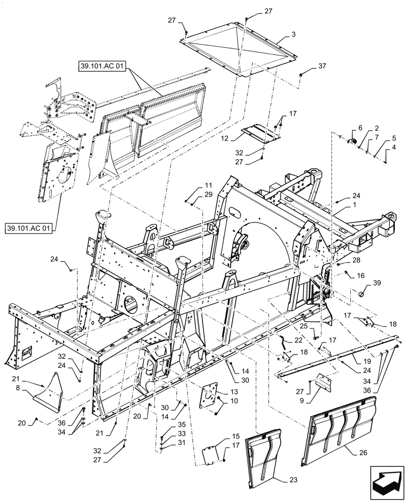 Схема запчастей Case IH 9240 - (39.101.AC[02]) - MAIN FRAME (39) - FRAMES AND BALLASTING