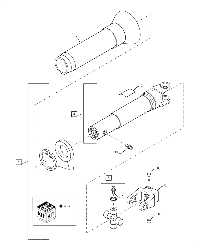 Схема запчастей Case IH DC92F - (01.02/01) - PRIMARY PTO, REAR HALF, 540 RPM (01) - PTO DRIVE SHAFT