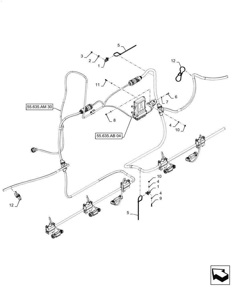 Схема запчастей Case IH PATRIOT 4440 - (55.635.AM[35]) - WIRE HARNESS, CENTER SECTION W/ , MODULE MOUNT, 100 BOOM, SN YGT044001 & AFTER (55) - ELECTRICAL SYSTEMS