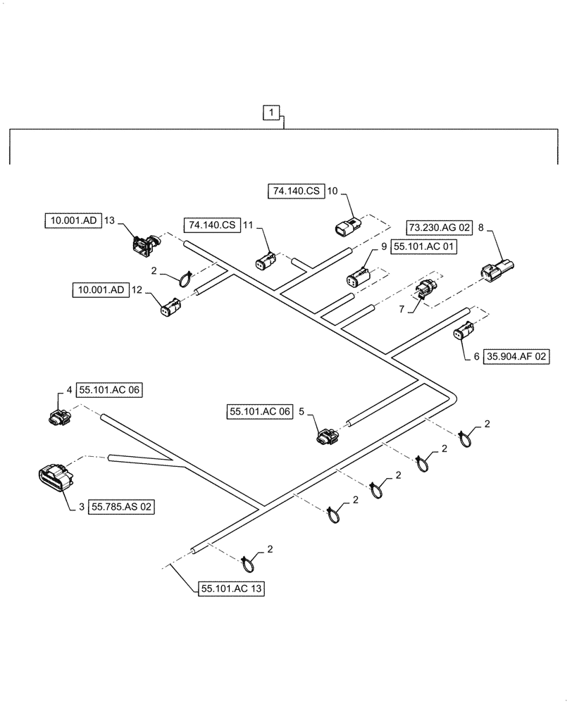 Схема запчастей Case IH 7240 - (55.101.AC[13]) - RH MAIN FRAME WIRE HARNESS & CONNECTOR (55) - ELECTRICAL SYSTEMS