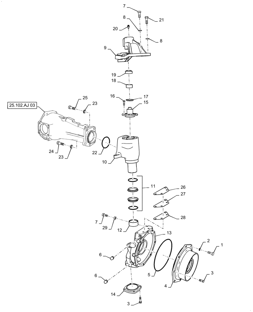 Схема запчастей Case IH FARMALL 50C - (25.102.AJ[05]) - FRONT AXLE HOUSING, LH, FARMALL 50C (25) - FRONT AXLE SYSTEM
