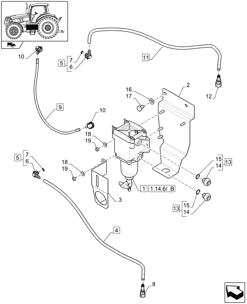 Схема запчастей Case IH PUMA 155 - (1.14.6/01) - FUEL LINES, HEAVY DUTY (VAR.330103) (02) - ENGINE EQUIPMENT