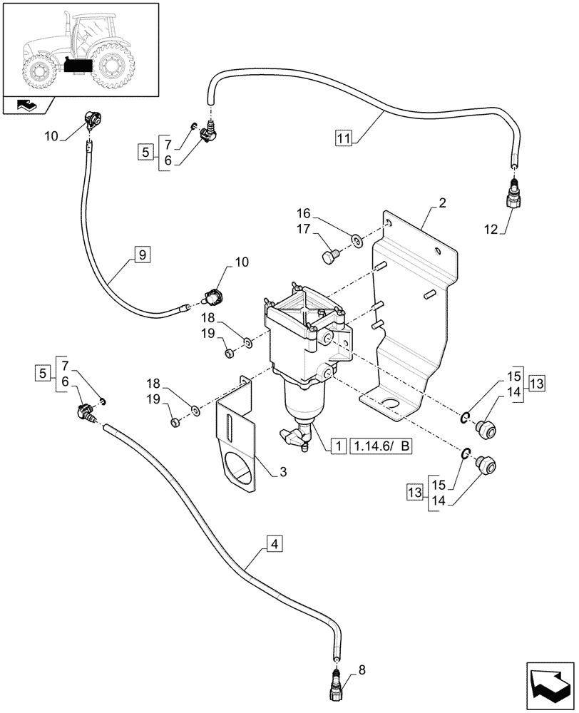 Схема запчастей Case IH PUMA 195 - (1.14.6/01) - (VAR.414) FUEL LINES, HEAVY DUTY (02) - ENGINE EQUIPMENT