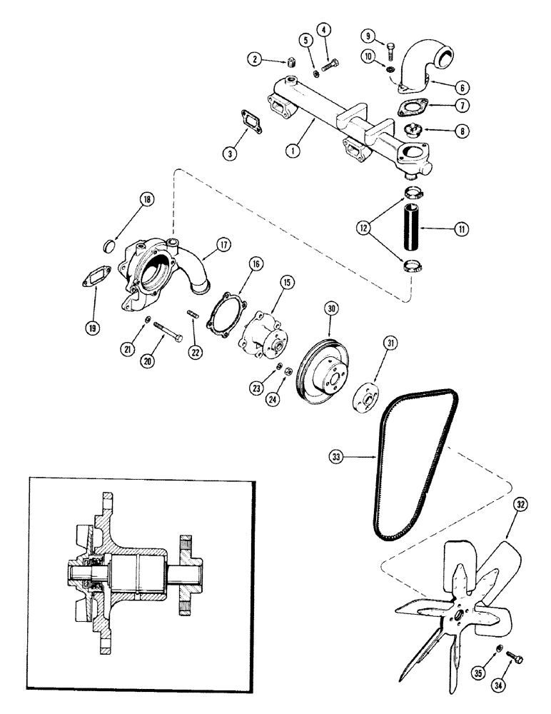 Схема запчастей Case IH 870 - (008) - WATER MANIFOLD & THERMOSTAT, (336B) DIESEL ENGINE (02) - ENGINE