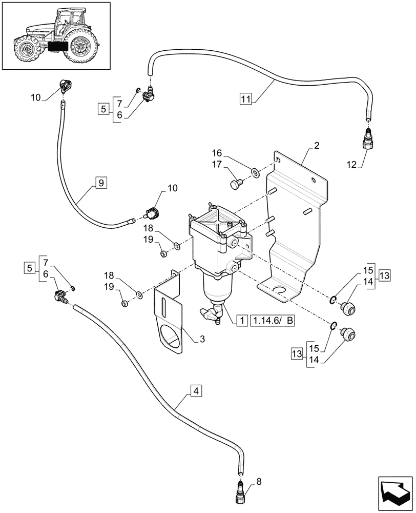 Схема запчастей Case IH MAXXUM 140 - (1.14.6/01) - FUEL LINES FOR 6 CYLINDER ENGINE, HEAVY DUTY (VAR.330103) (02) - ENGINE EQUIPMENT