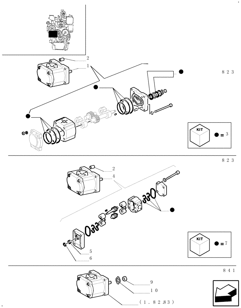 Схема запчастей Case IH JX90U - (1.82.3/01) - (VAR.823-841) OVERSIZED PUMP - PARTS (07) - HYDRAULIC SYSTEM