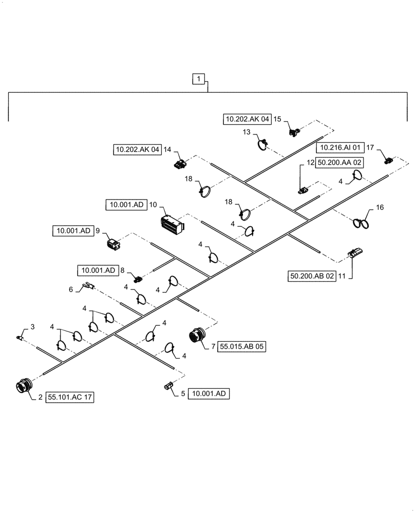 Схема запчастей Case IH 9240 - (55.015.AB[07]) - ENGINE, WIRE HARNESS & CONNECTOR (55) - ELECTRICAL SYSTEMS