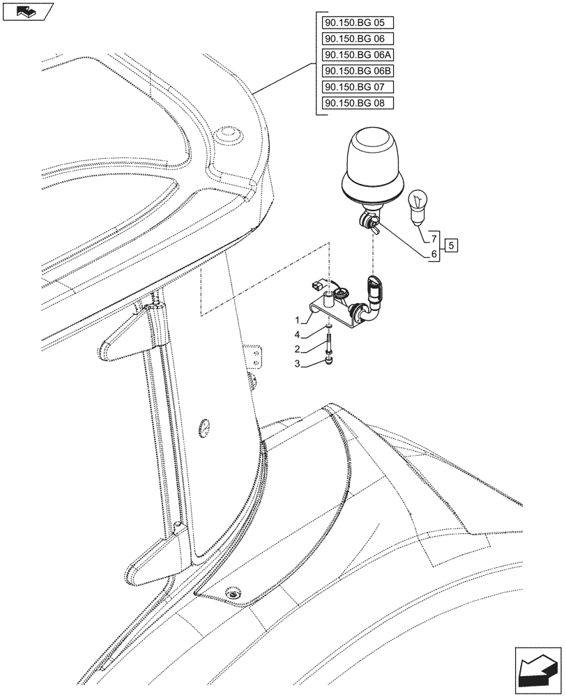 Схема запчастей Case IH FARMALL 105U - (55.404.AC[03A]) - VAR - 334916 - ROTARY BEACON, LEFT SIDE - BEGIN YR 03-JUL-2015 (55) - ELECTRICAL SYSTEMS