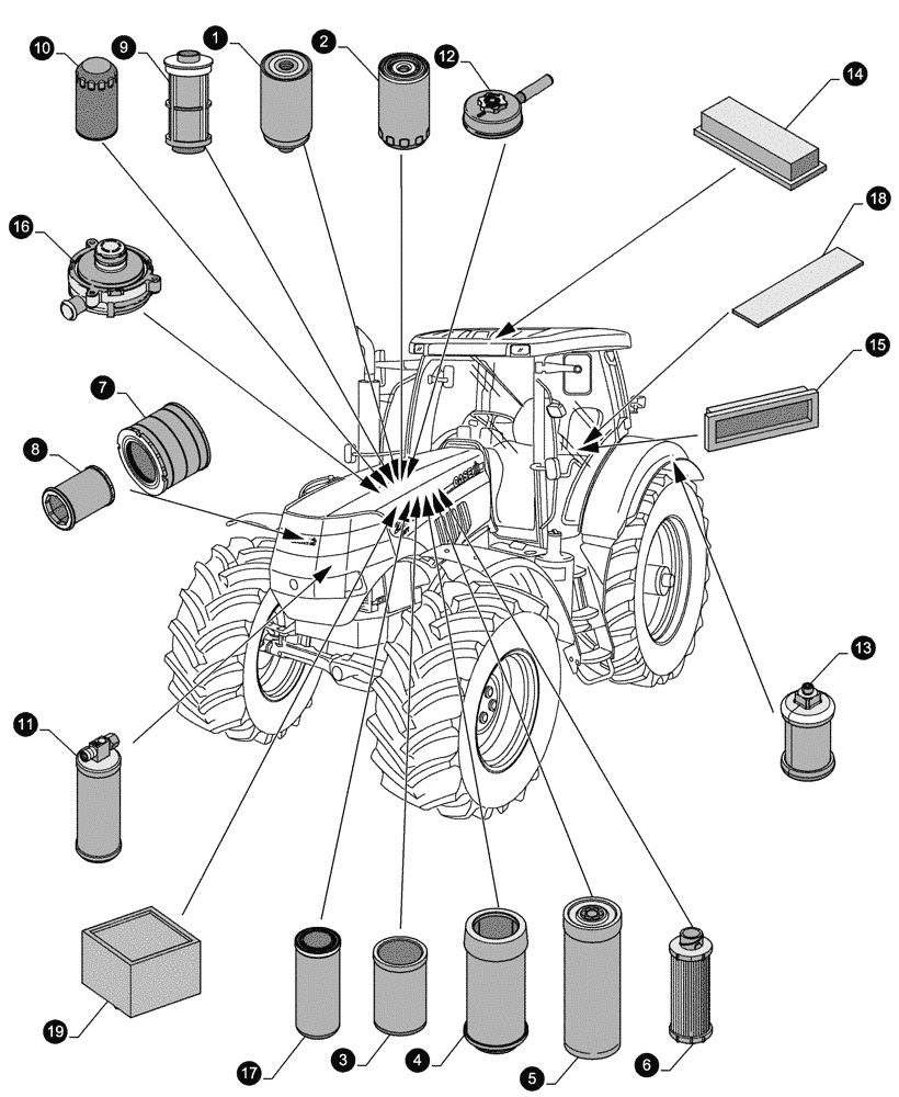 Схема запчастей Case IH PUMA 225 - (0.05.4[01]) - MAINTENANCE PARTS - FILTERS (00) - GENERAL