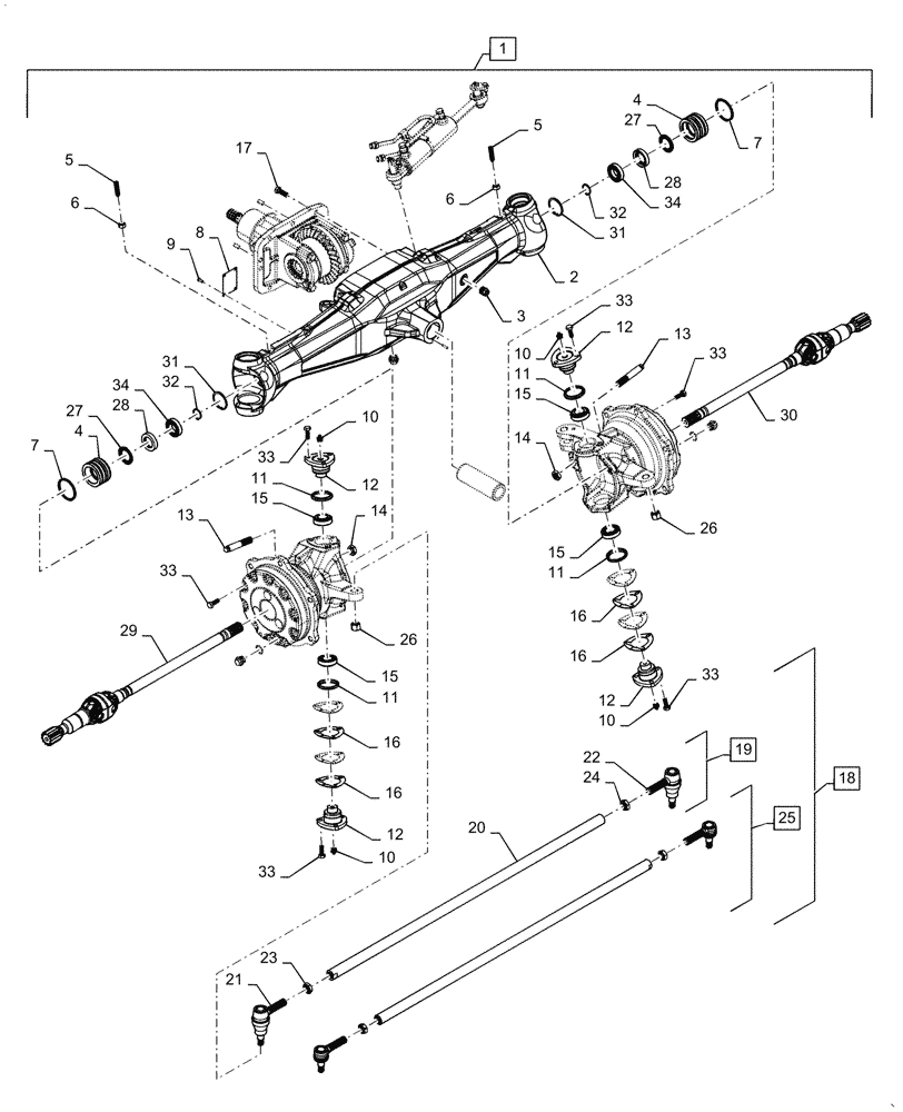 Схема запчастей Case IH FARMALL 50A - (21.182.AG[04]) - FRONT AXLE HOUSING, TIE-ROD ASSY (21) - TRANSMISSION