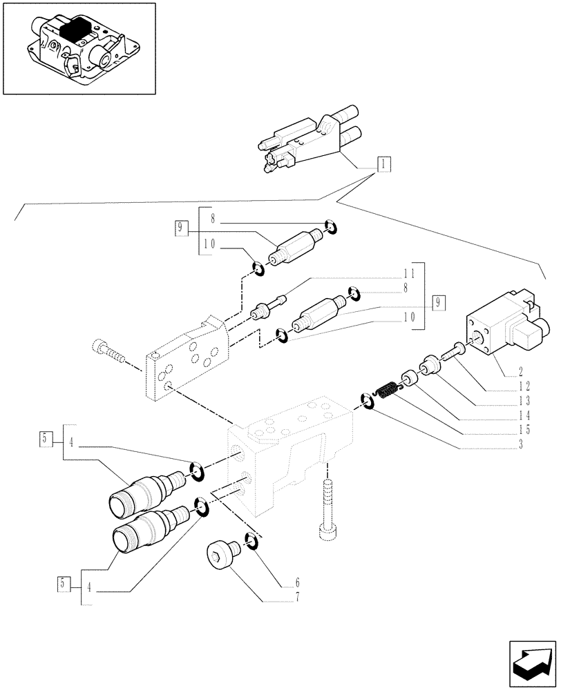 Схема запчастей Case IH MXM120 - (1.82.7/13[05]) - (VAR.900) HYDR. ADJUSTMENT OF RIGHT TIE-ROD FOR CLOSED CCLS CENTRE-IMPLEMENT ADJUS. CTRL VALVE-D5279 (07) - HYDRAULIC SYSTEM