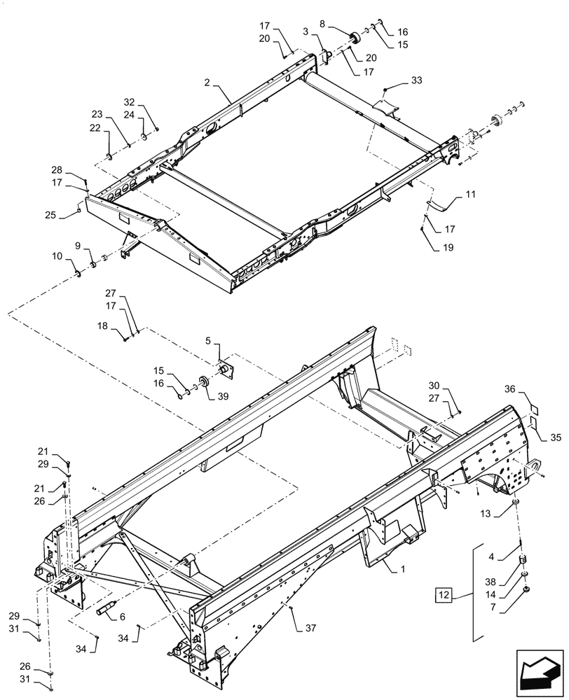 Схема запчастей Case IH 9240 - (39.100.AB) - FRAME, LEVELING DEVICE (39) - FRAMES AND BALLASTING