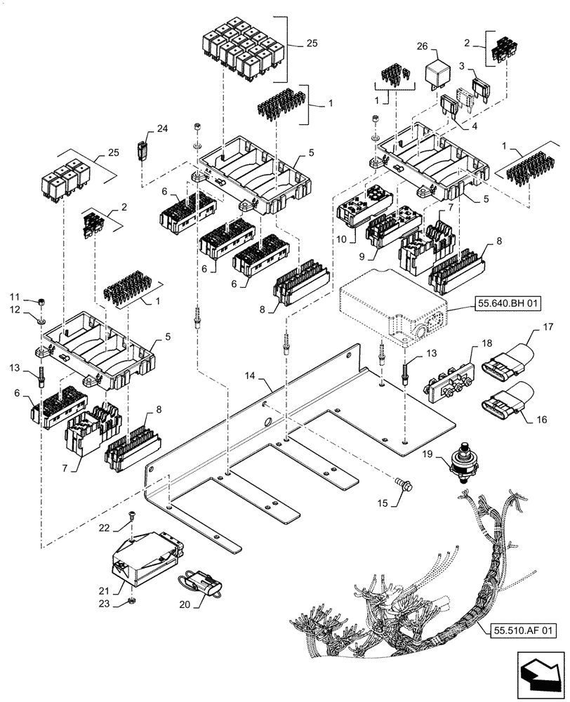 Схема запчастей Case IH MAGNUM 380 - (55.100.DO[01]) - CAB FUSES, RELAYS, FLASHER UNIT, AND DIODES (55) - ELECTRICAL SYSTEMS