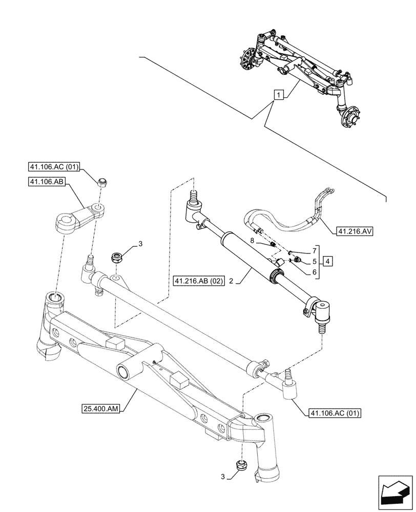 Схема запчастей Case IH MAXXUM 150 - (41.216.AB[01]) - VAR - 759381 - 2WD FRONT AXLE, OPERATING CYLINDER (41) - STEERING