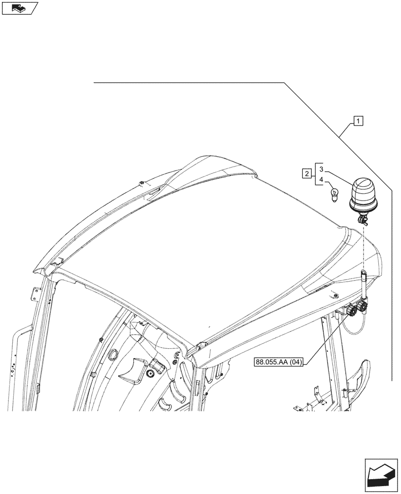 Схема запчастей Case IH FARMALL 105U - (88.055.AA[05]) - DIA KIT, TRACTOR, 1 ROTARY BEACON, LAMP (88) - ACCESSORIES