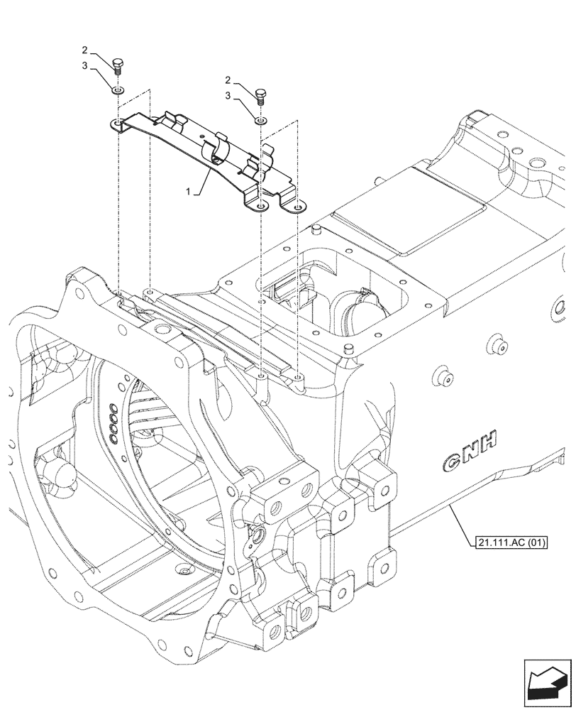 Схема запчастей Case IH MAXXUM 150 - (21.111.AC[09]) - VAR - 759375, 759377, 759379 - TRANSMISSION HOUSING, BRACKET (21) - TRANSMISSION