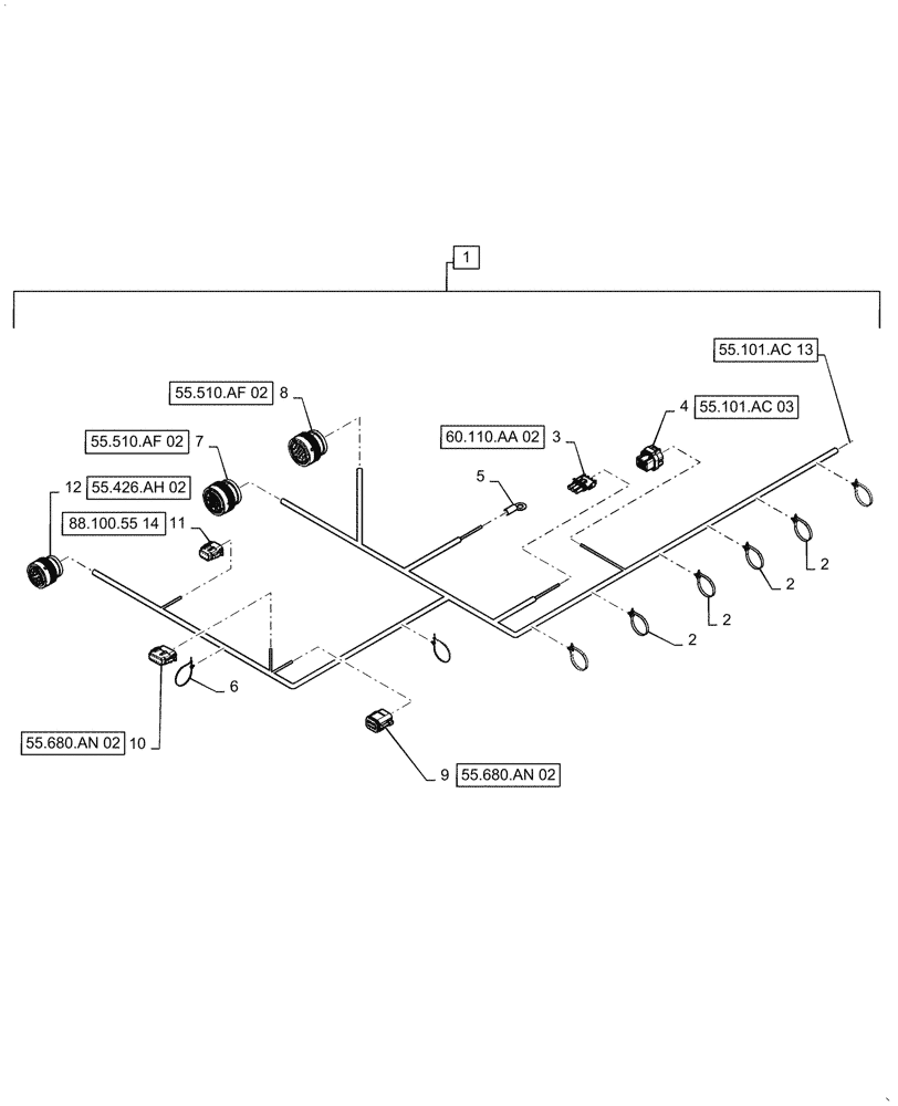 Схема запчастей Case IH 8240 - (55.101.AC[14]) - RH MAIN FRAME WIRE HARNESS & CONNECTOR, CONT. (55) - ELECTRICAL SYSTEMS