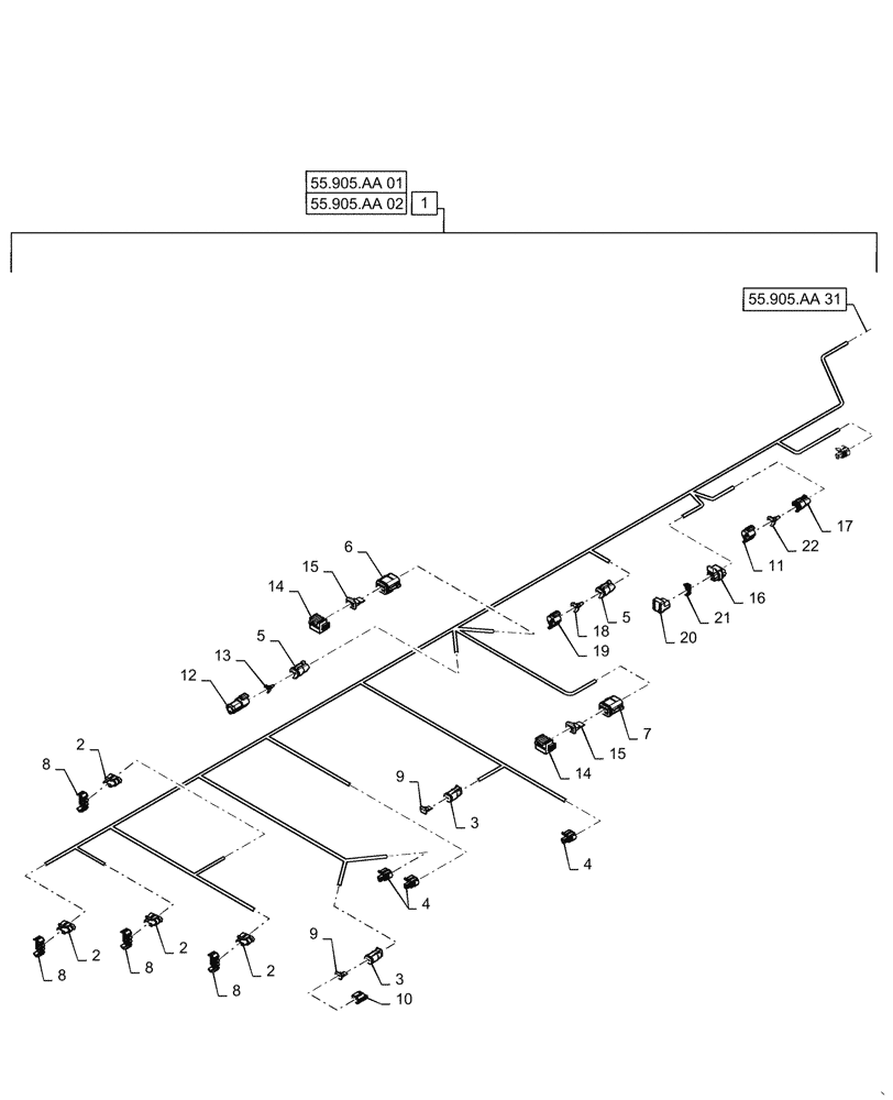 Схема запчастей Case IH RB465 - (55.905.AA[30]) - VAR - 726967, 726969 - WIRE HARNESS, ISOBUS, YGN190460 AND AFTER (55) - ELECTRICAL SYSTEMS