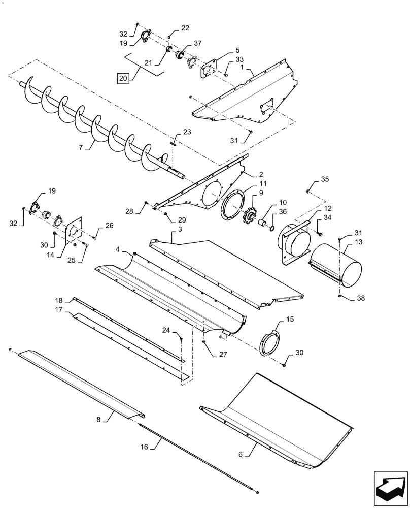 Схема запчастей Case IH AF4088 - (80.101.BI) - TROUGH, GRAIN AUGER (80) - CROP STORAGE/UNLOADING